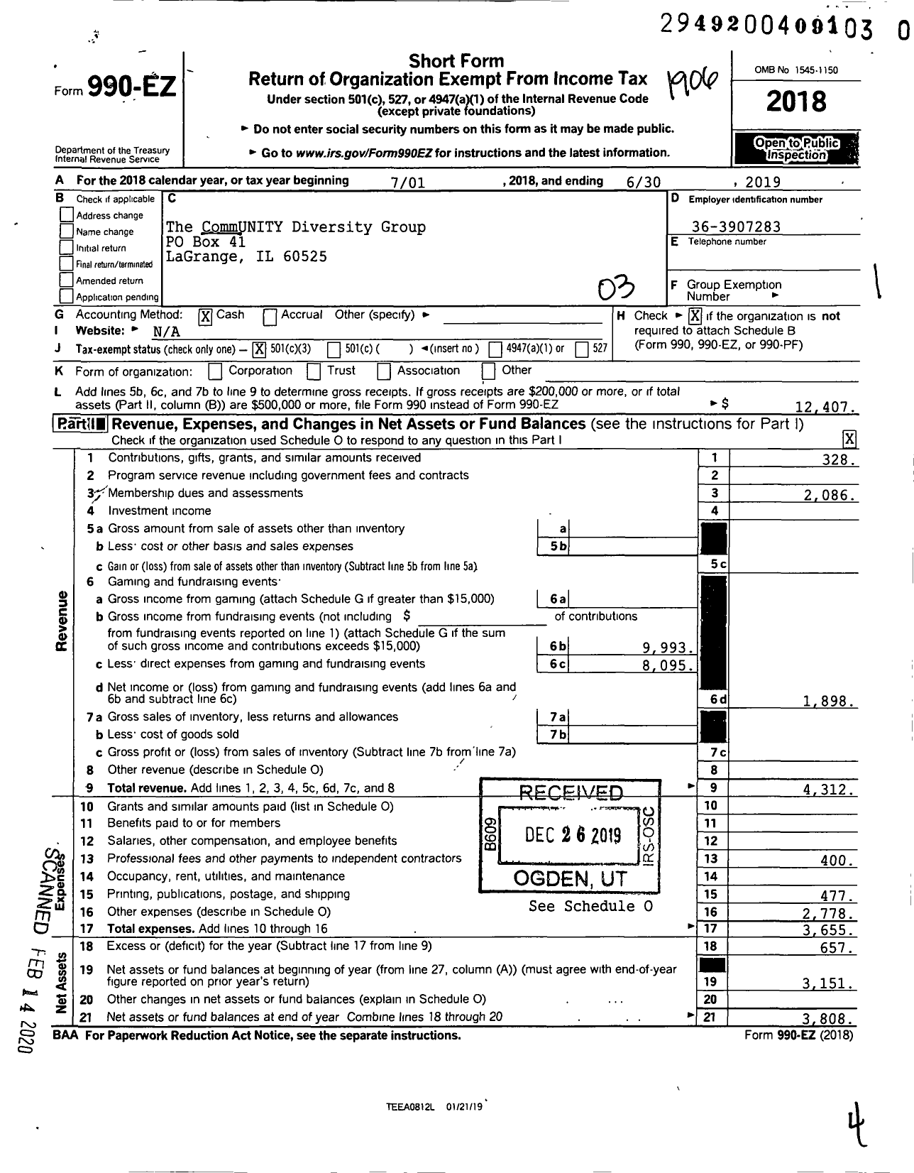 Image of first page of 2018 Form 990EZ for The CommUNITY Diversity Group