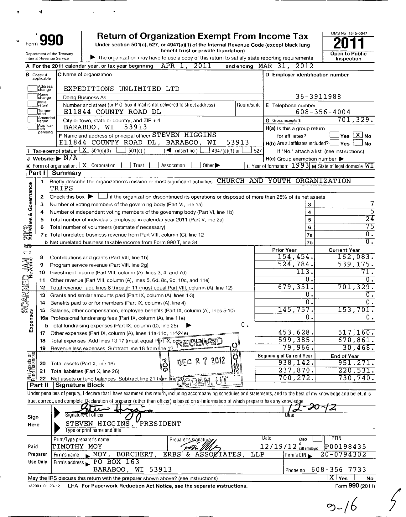 Image of first page of 2011 Form 990 for Expeditions Unlimited