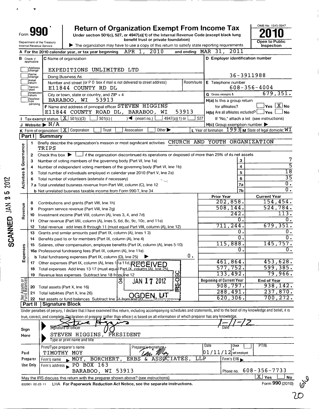 Image of first page of 2010 Form 990 for Expeditions Unlimited