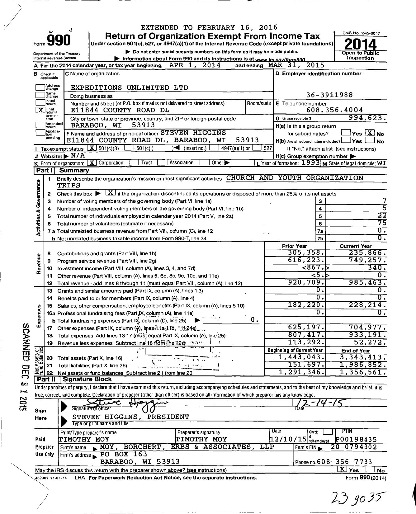 Image of first page of 2014 Form 990 for Expeditions Unlimited