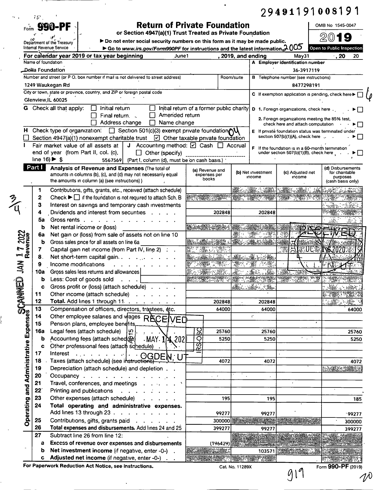 Image of first page of 2019 Form 990PF for Delta Foundation