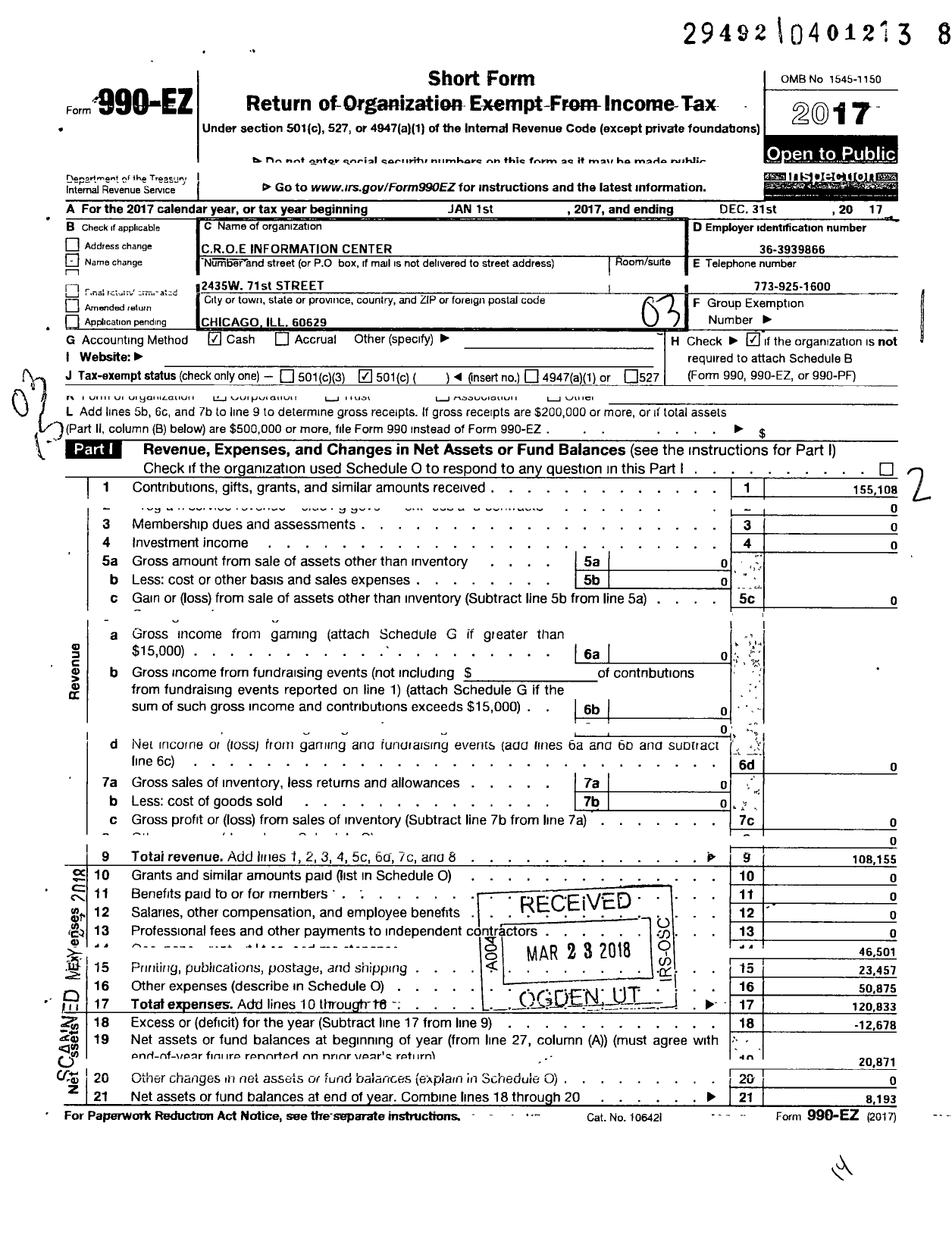 Image of first page of 2017 Form 990EZ for Coalition for the Remembrance of Elijah Muhammad