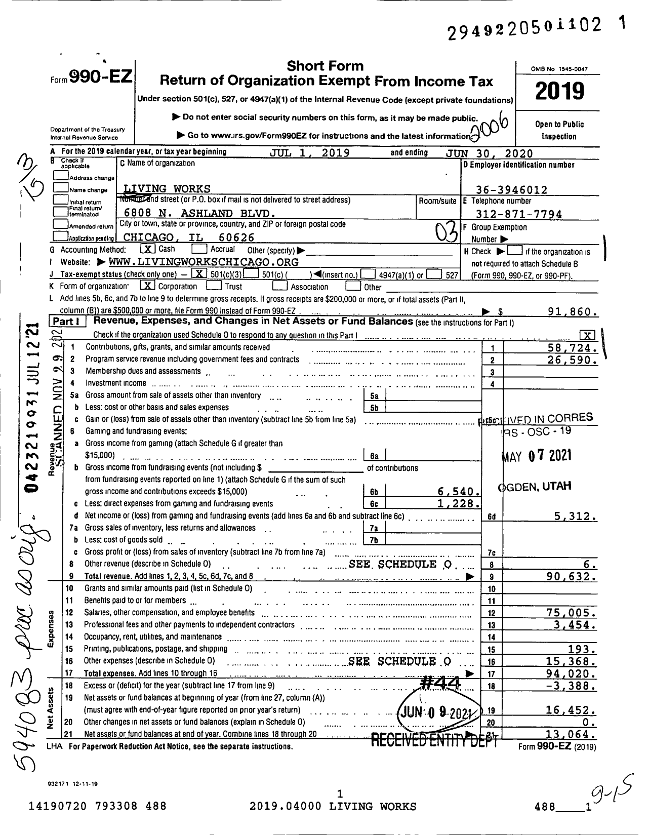 Image of first page of 2019 Form 990EZ for Living Works