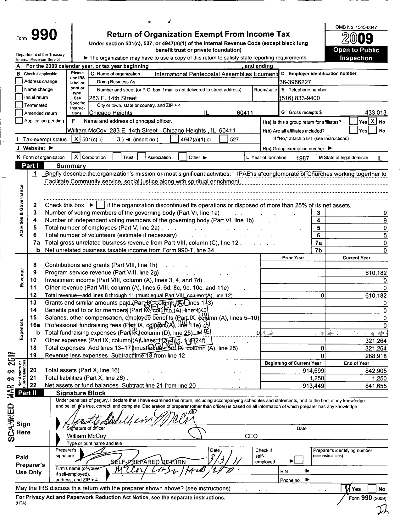 Image of first page of 2009 Form 990 for Ipae Faith and Community Action Network