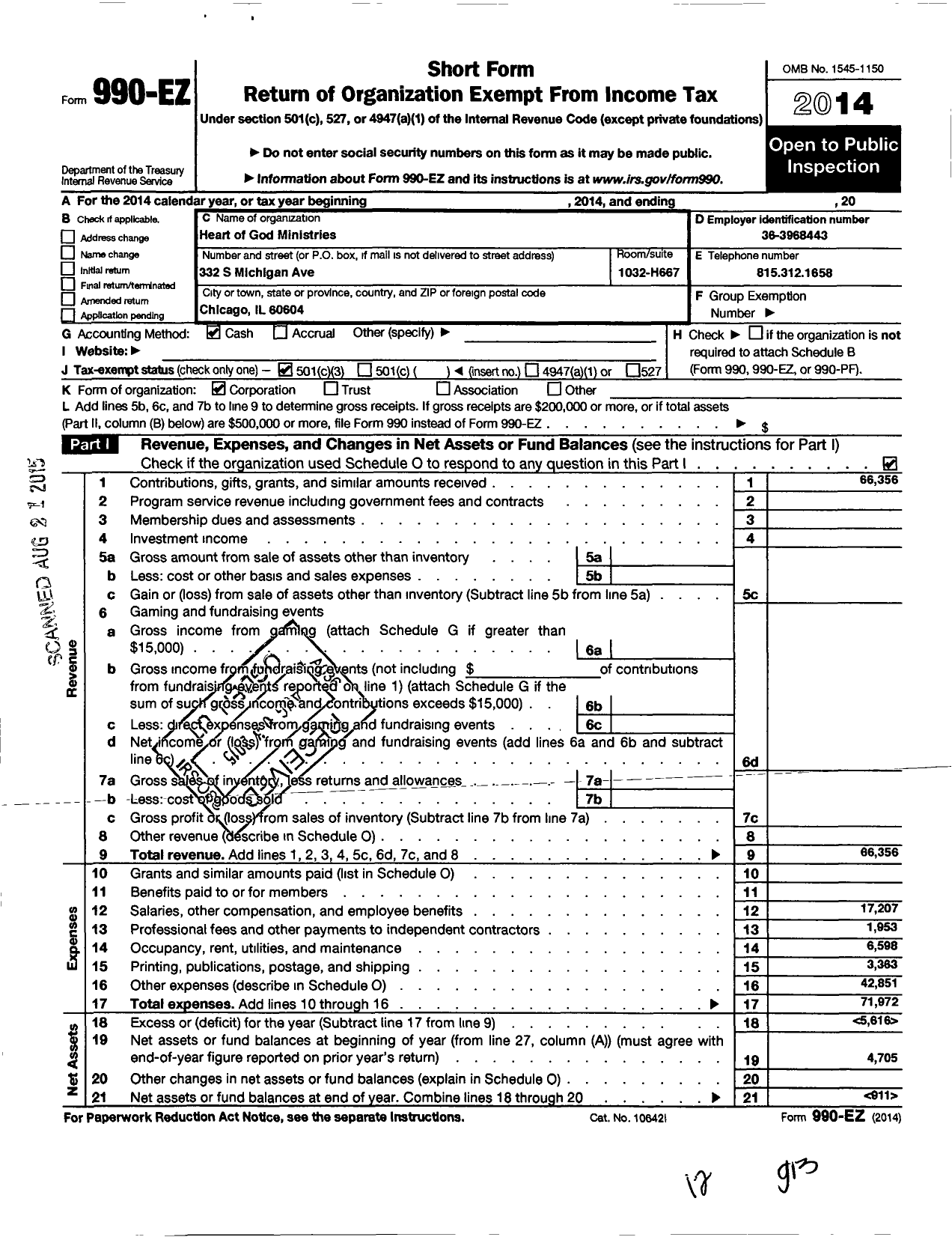 Image of first page of 2014 Form 990EZ for Heart of God Ministries