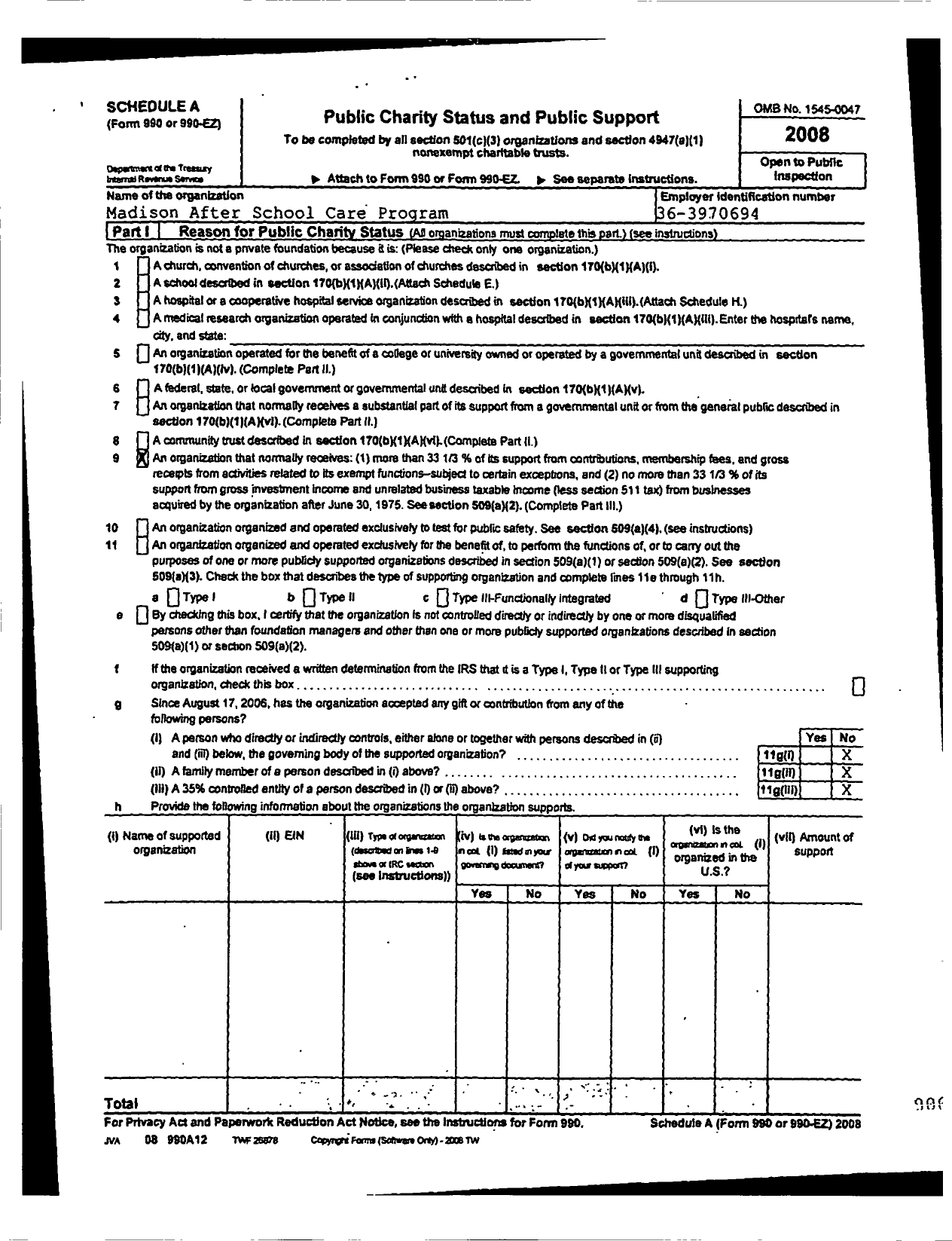 Image of first page of 2008 Form 990R for Madison After School Care Program