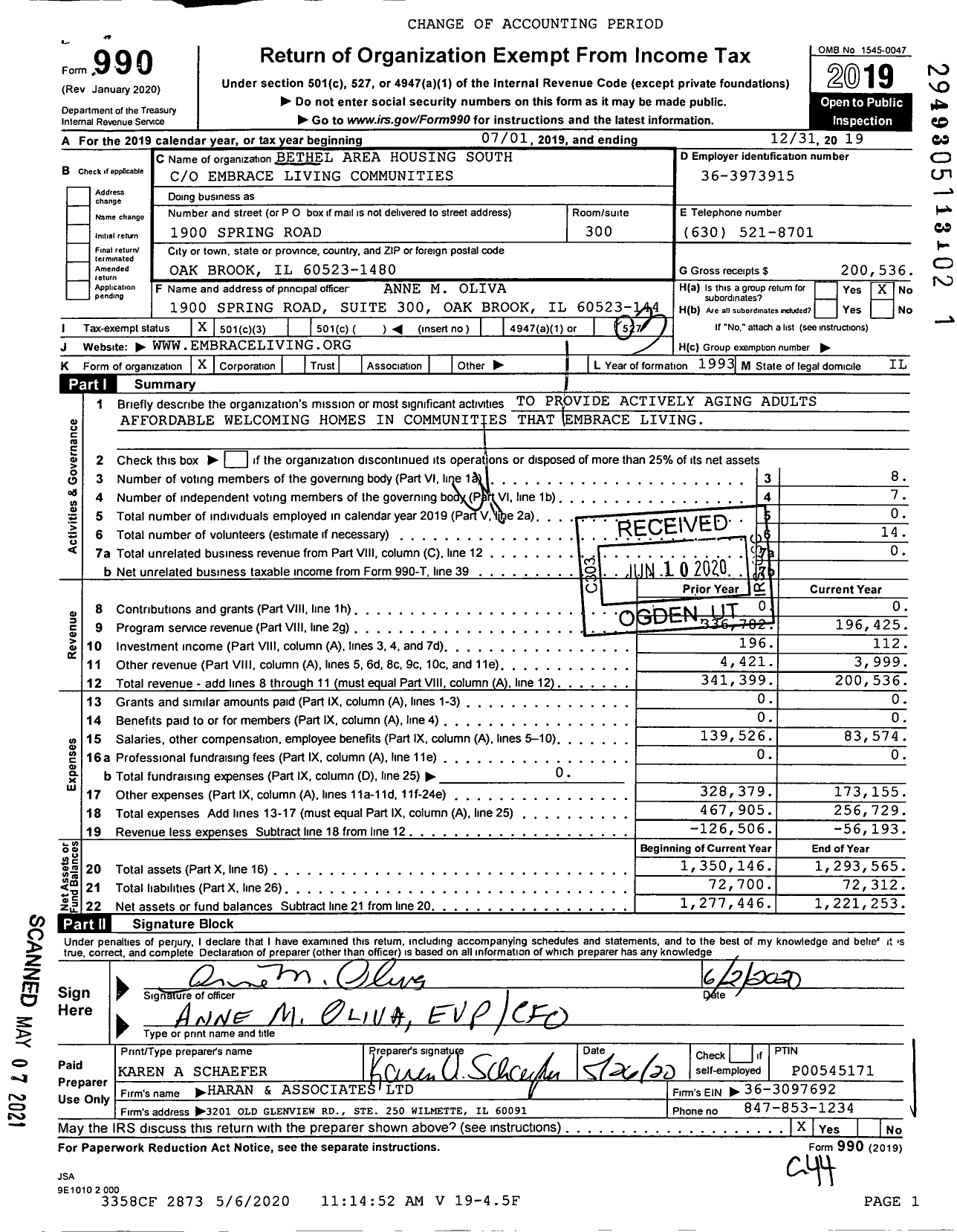 Image of first page of 2019 Form 990 for Bethel Area Housing South