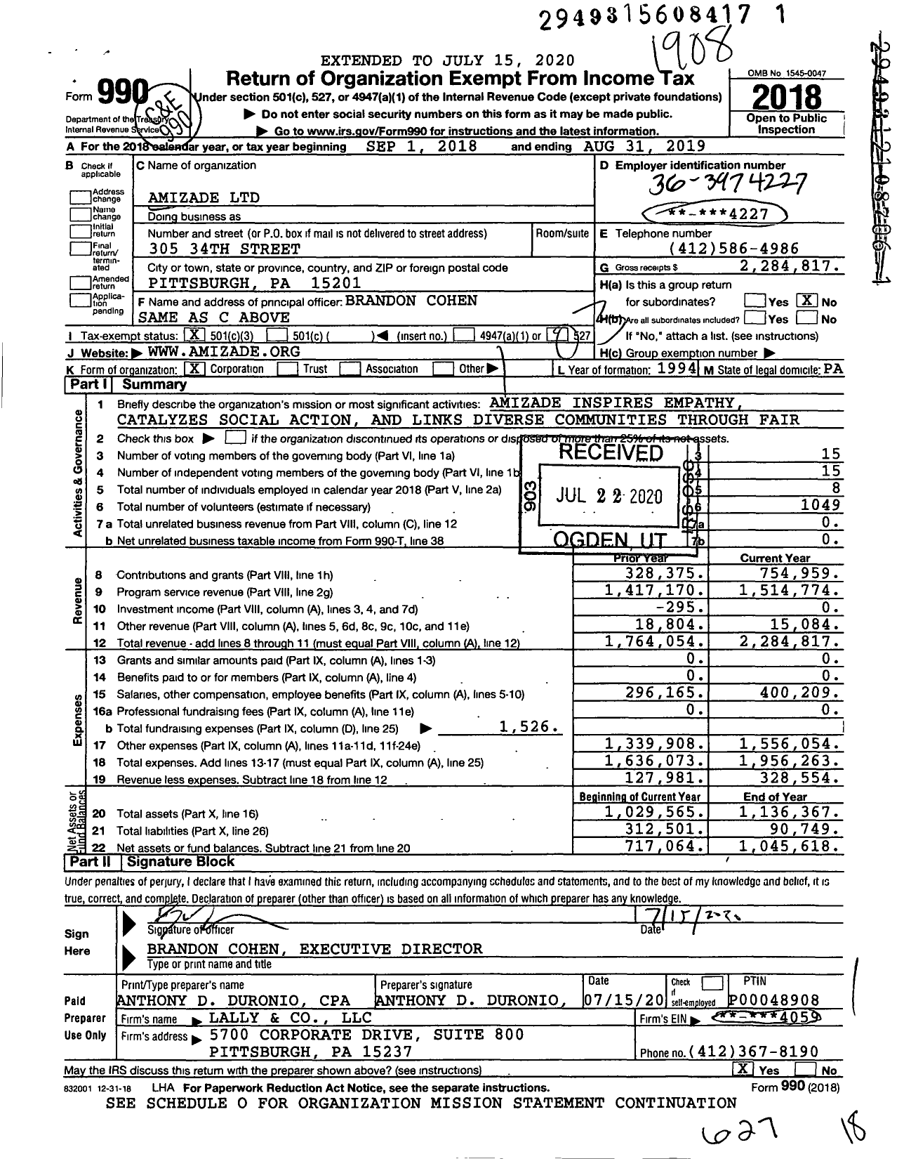 Image of first page of 2018 Form 990 for Allpeoplebehappy