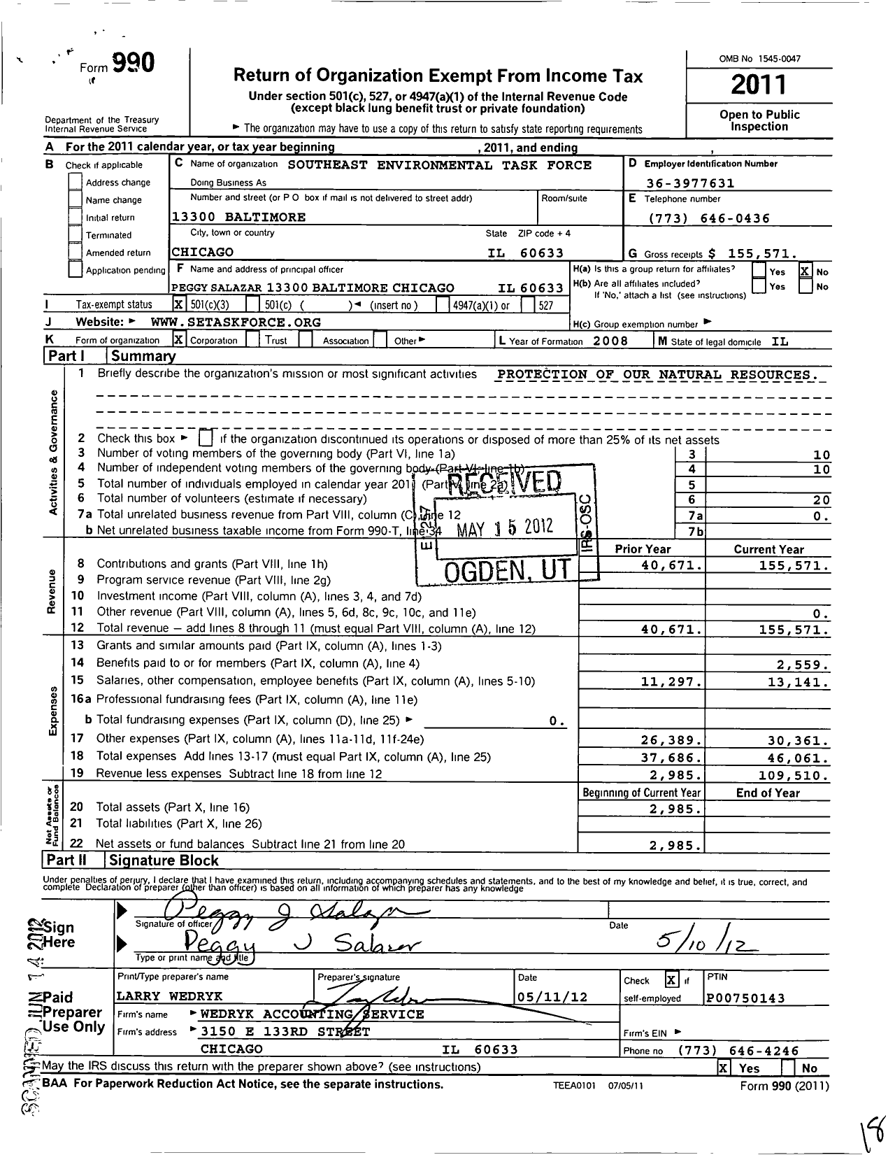 Image of first page of 2011 Form 990 for Southeast Environmental Task Force