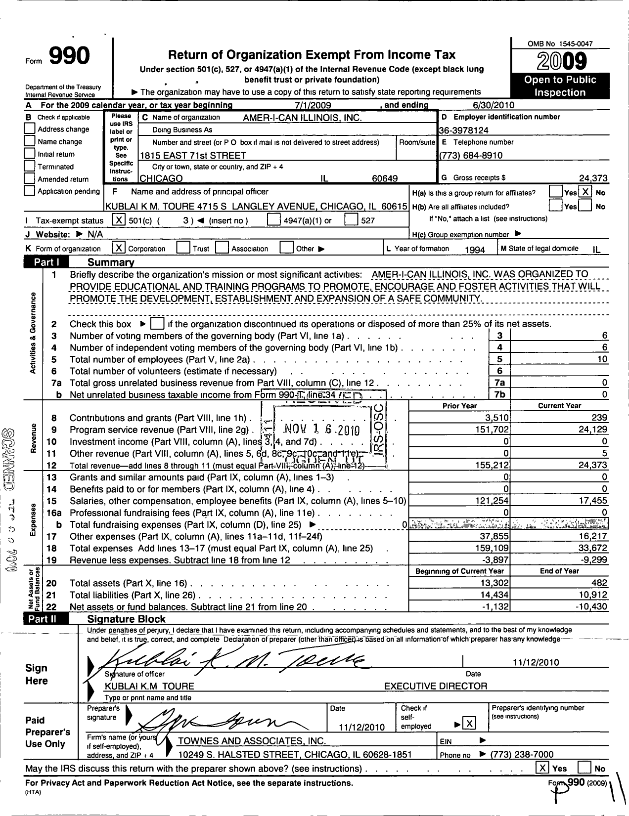 Image of first page of 2009 Form 990 for Amer-I-Can Illinois