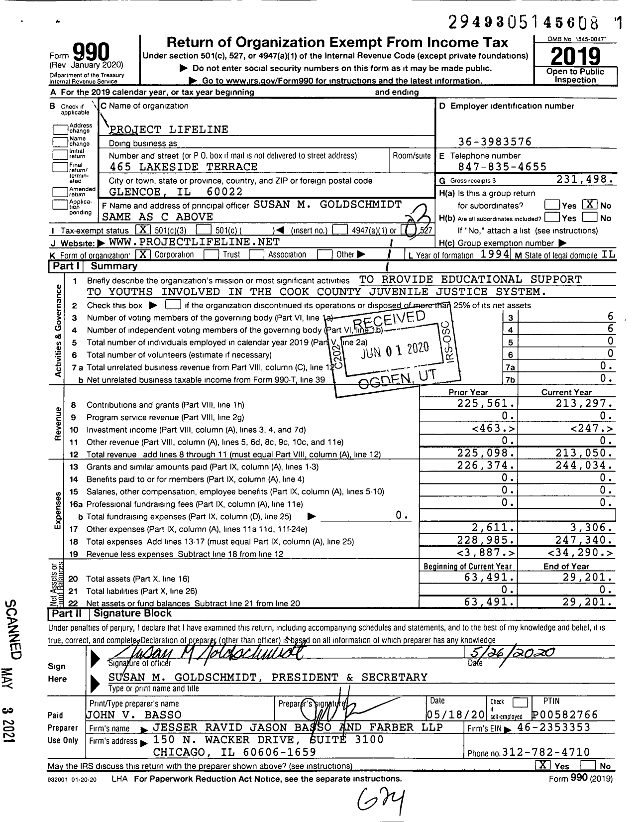 Image of first page of 2019 Form 990 for Project Lifeline