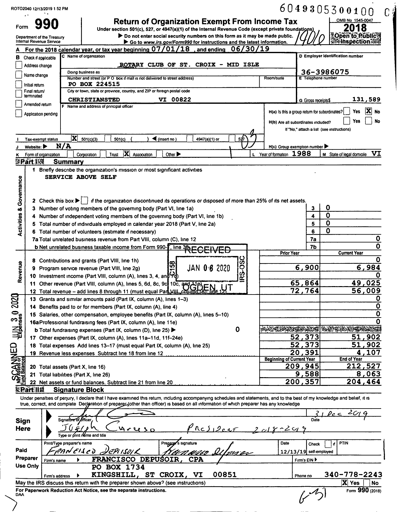 Image of first page of 2018 Form 990 for ROTARY International - ROTARY Club of St Croix Mid-Isle Vi