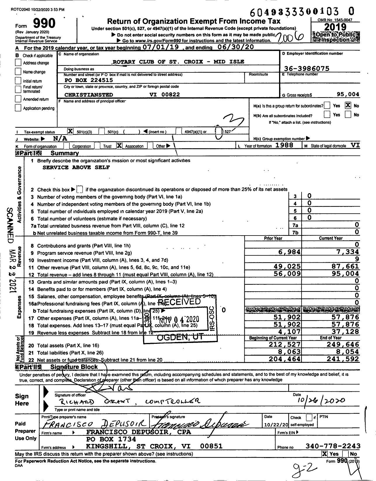 Image of first page of 2019 Form 990 for ROTARY International - ROTARY Club of St Croix Mid-Isle Vi