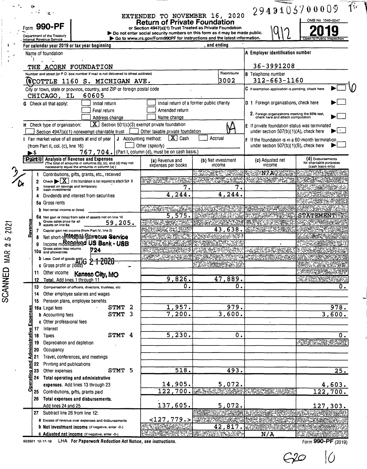 Image of first page of 2019 Form 990PF for The Acorn Foundation