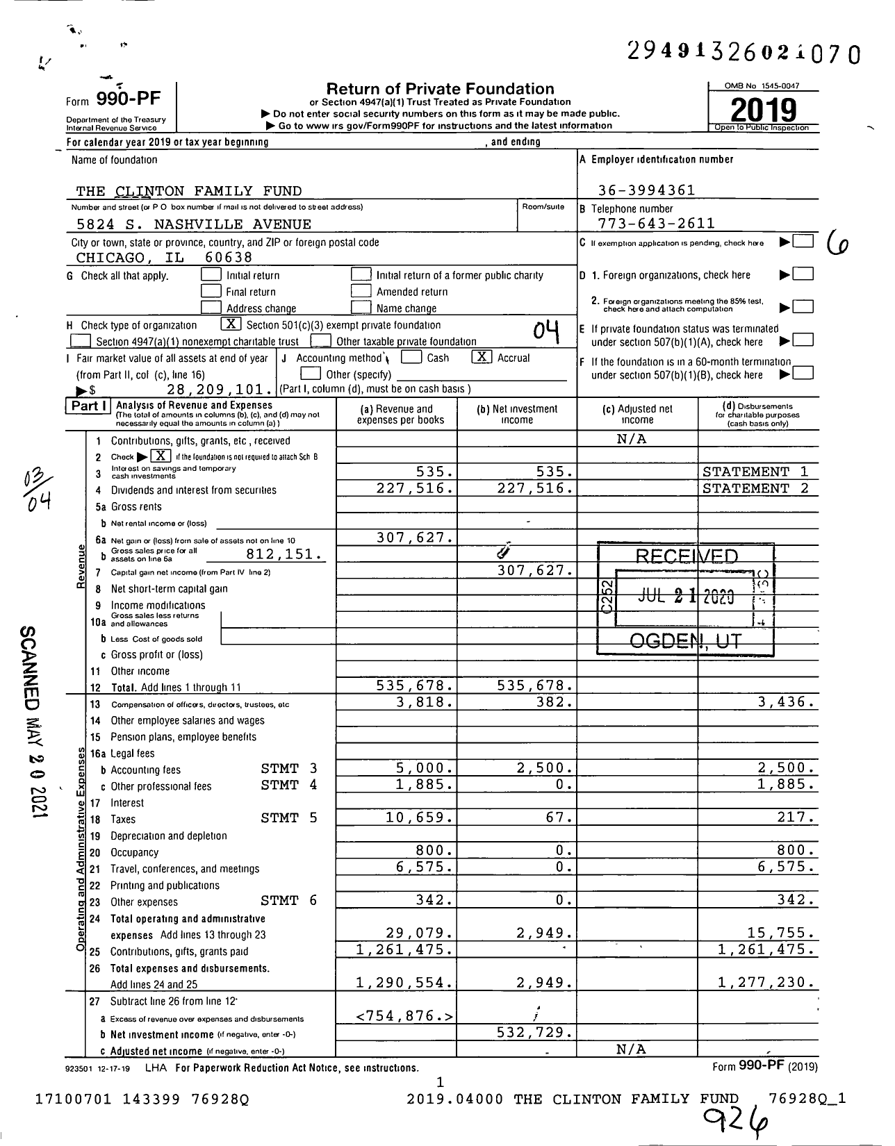 Image of first page of 2019 Form 990PF for The Clinton Family Fund