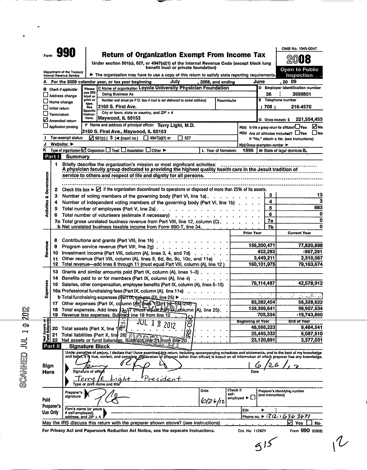 Image of first page of 2008 Form 990 for Loyola University Physician Foundation