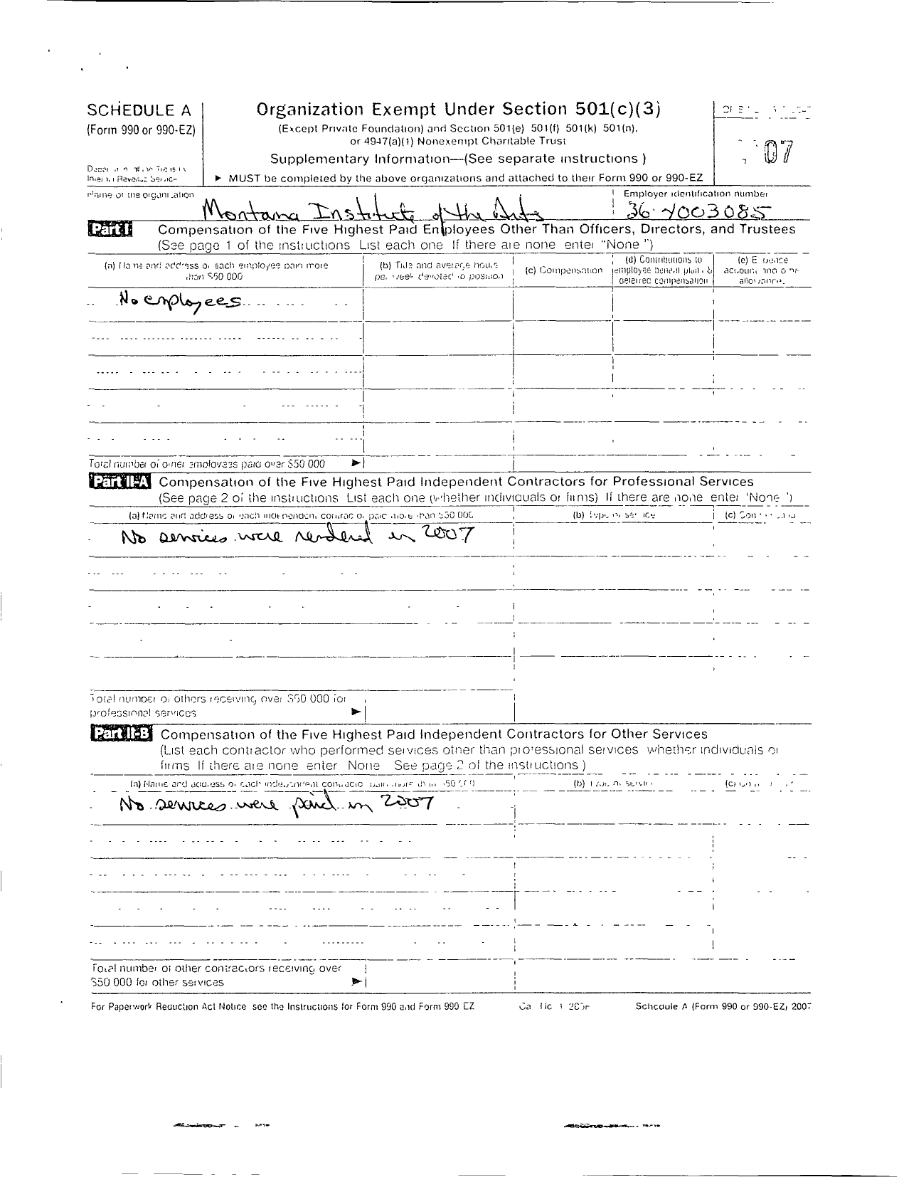 Image of first page of 2007 Form 990ER for Arts Association of Montana