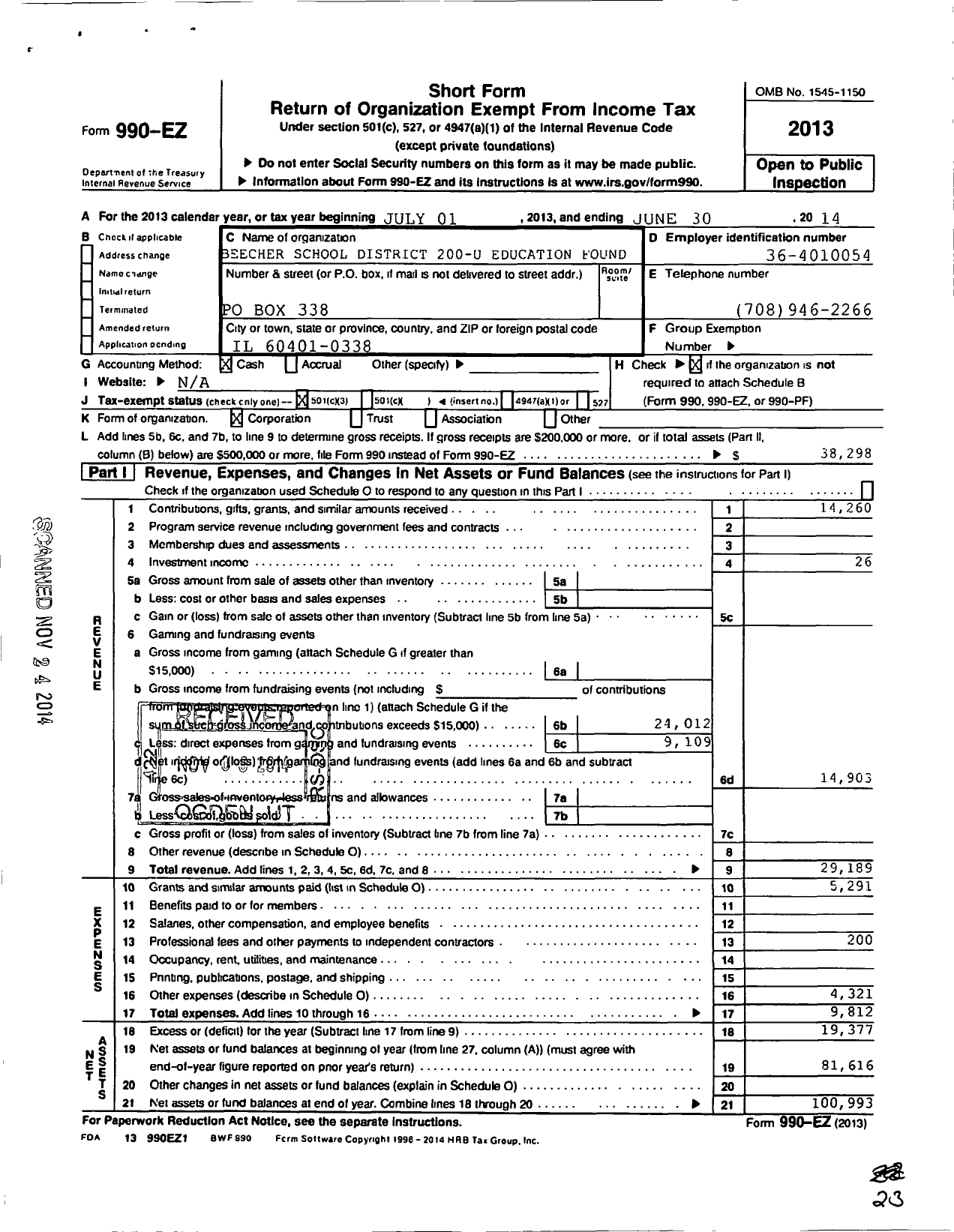 Image of first page of 2013 Form 990EZ for Beecher School District 200-u Education Foundation