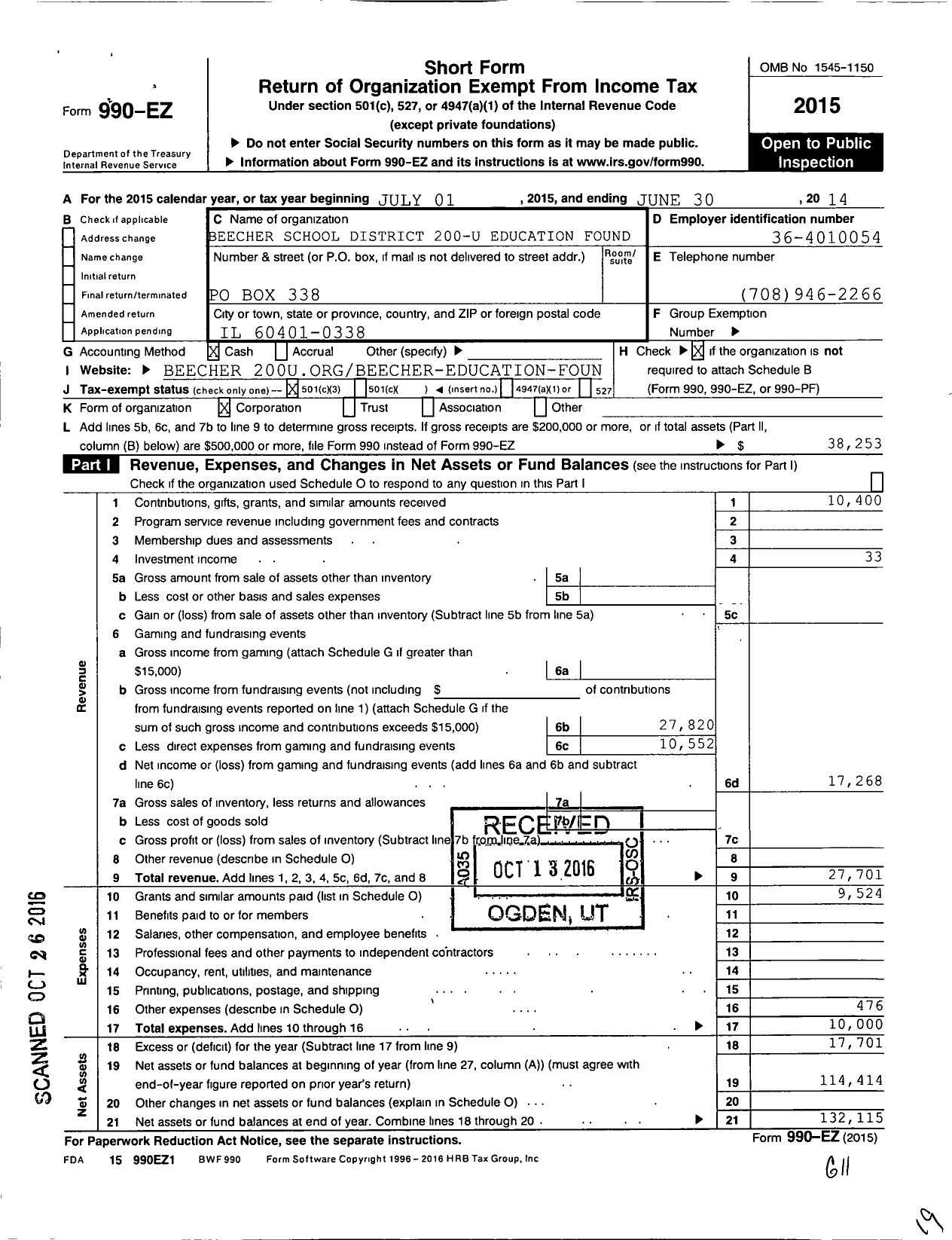 Image of first page of 2013 Form 990EZ for Beecher School District 200-u Education Foundation