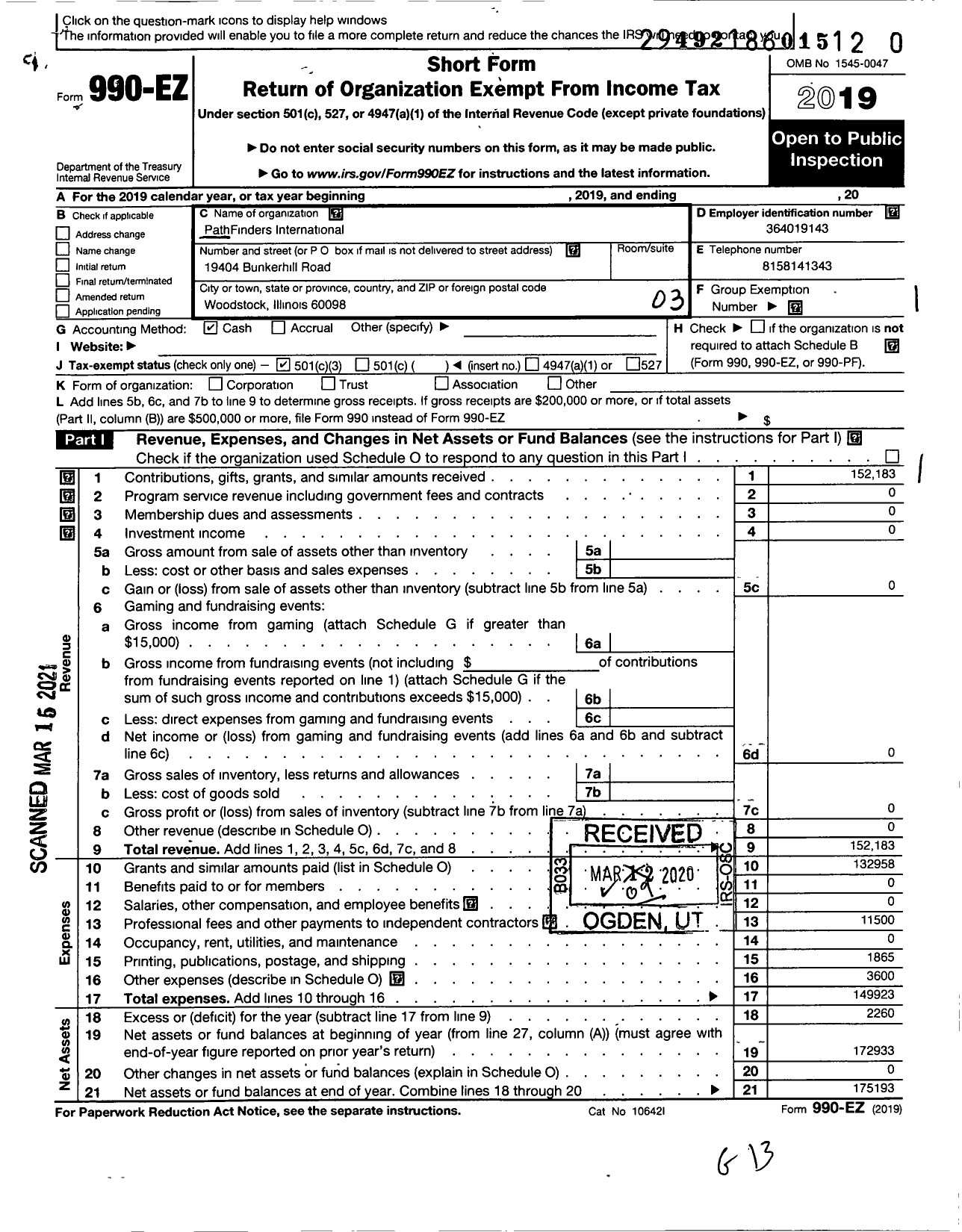 Image of first page of 2019 Form 990EZ for Pathfinders Education Foundation Incorporated