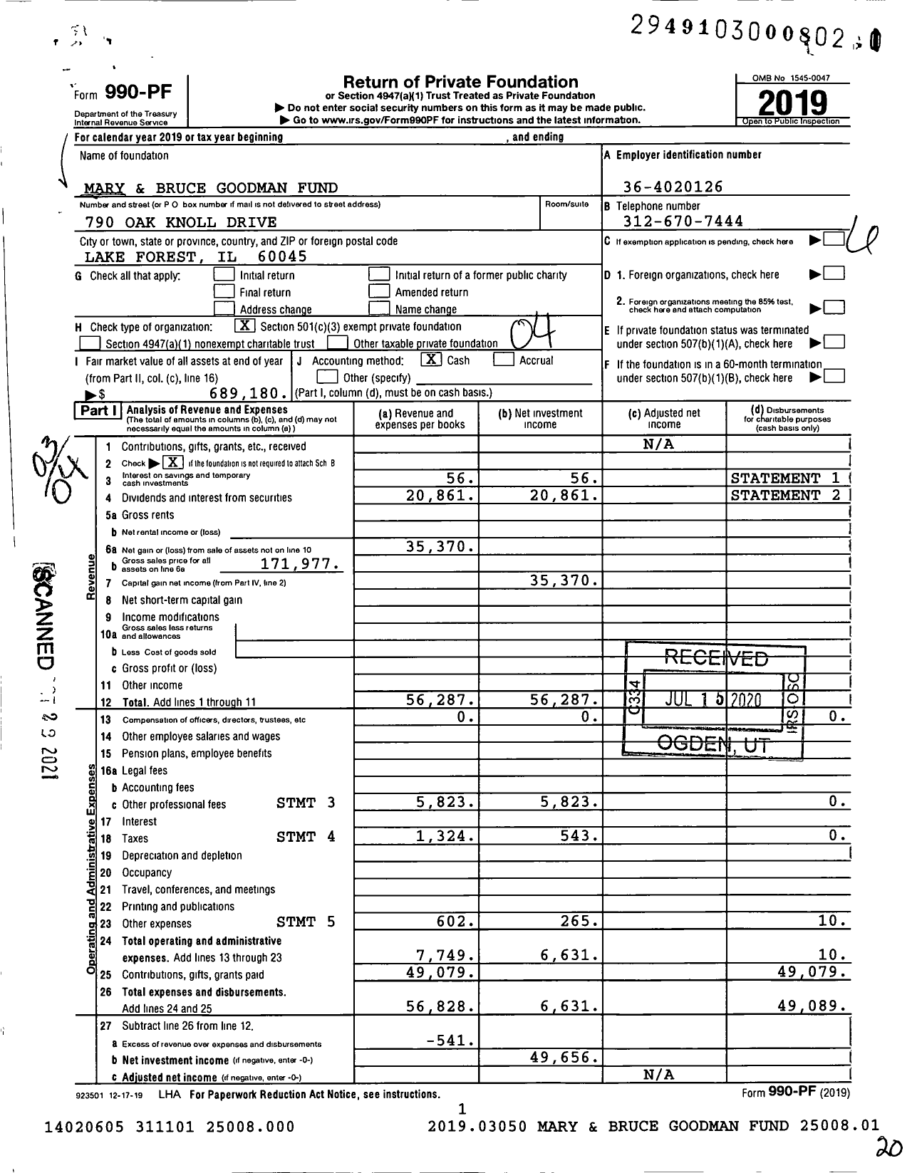 Image of first page of 2019 Form 990PF for Goodman Family Fund