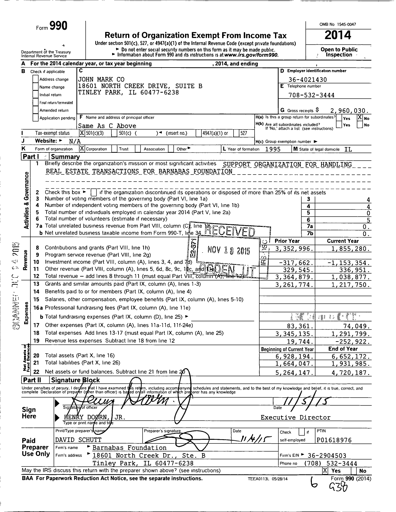 Image of first page of 2014 Form 990 for John Mark Co
