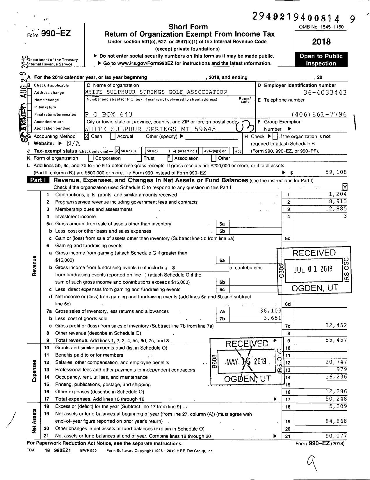 Image of first page of 2018 Form 990EZ for Arrowhead Meadows Golf Course