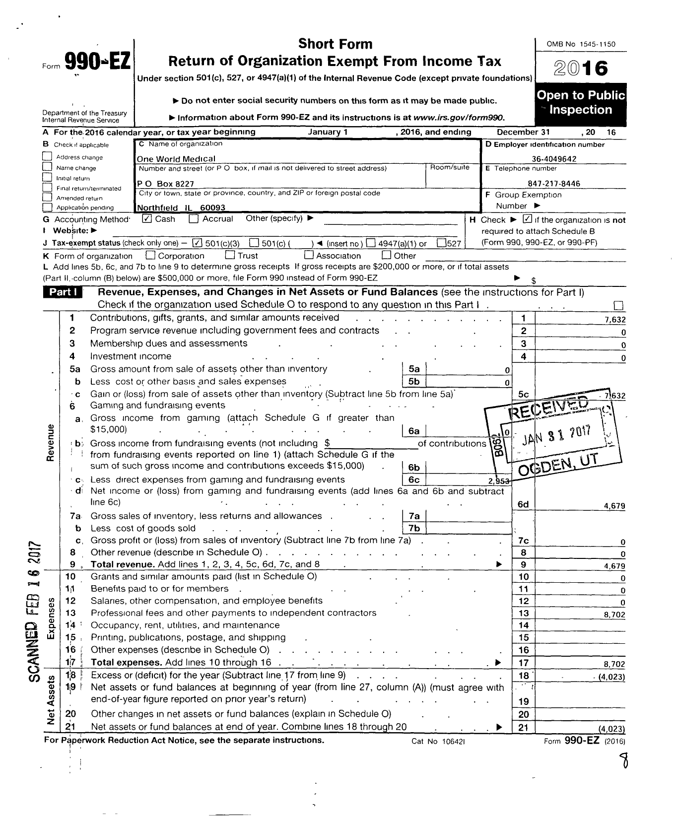 Image of first page of 2016 Form 990EZ for Nicaragua Medical Alliance