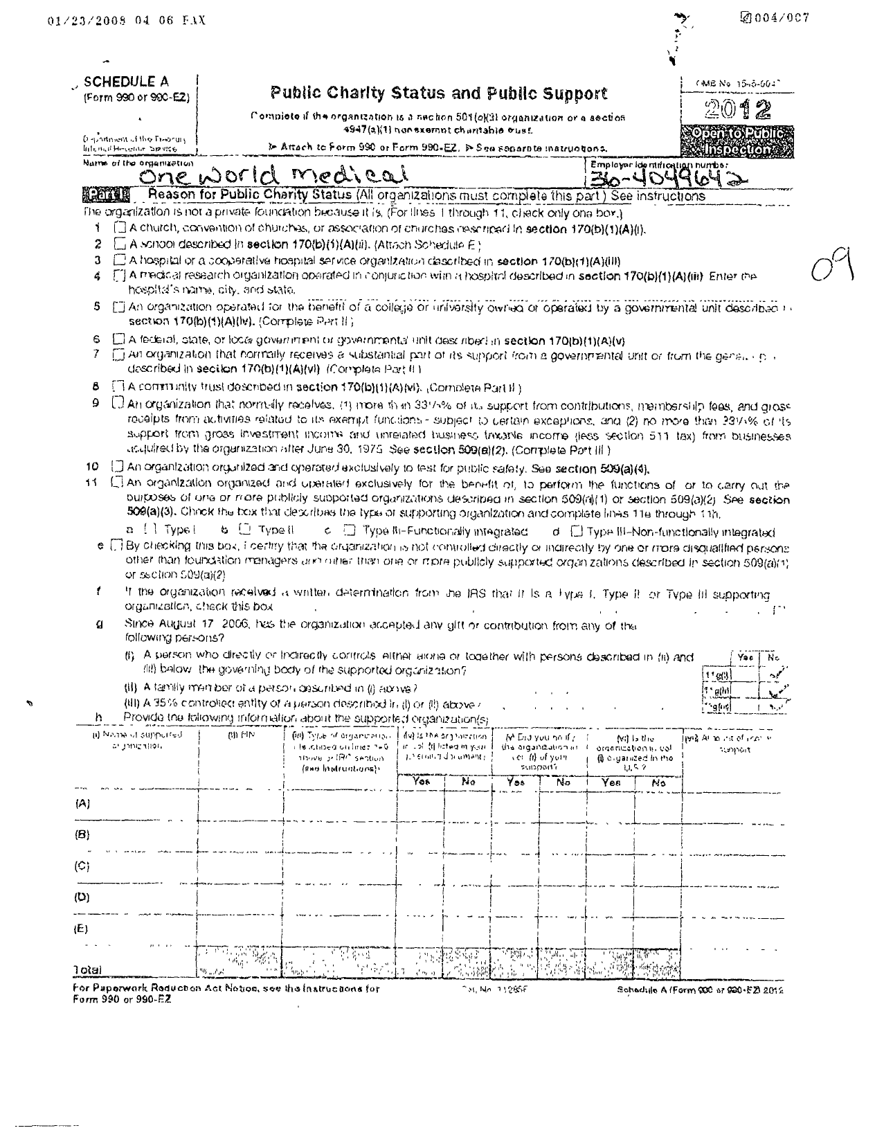 Image of first page of 2012 Form 990ER for Nicaragua Medical Alliance