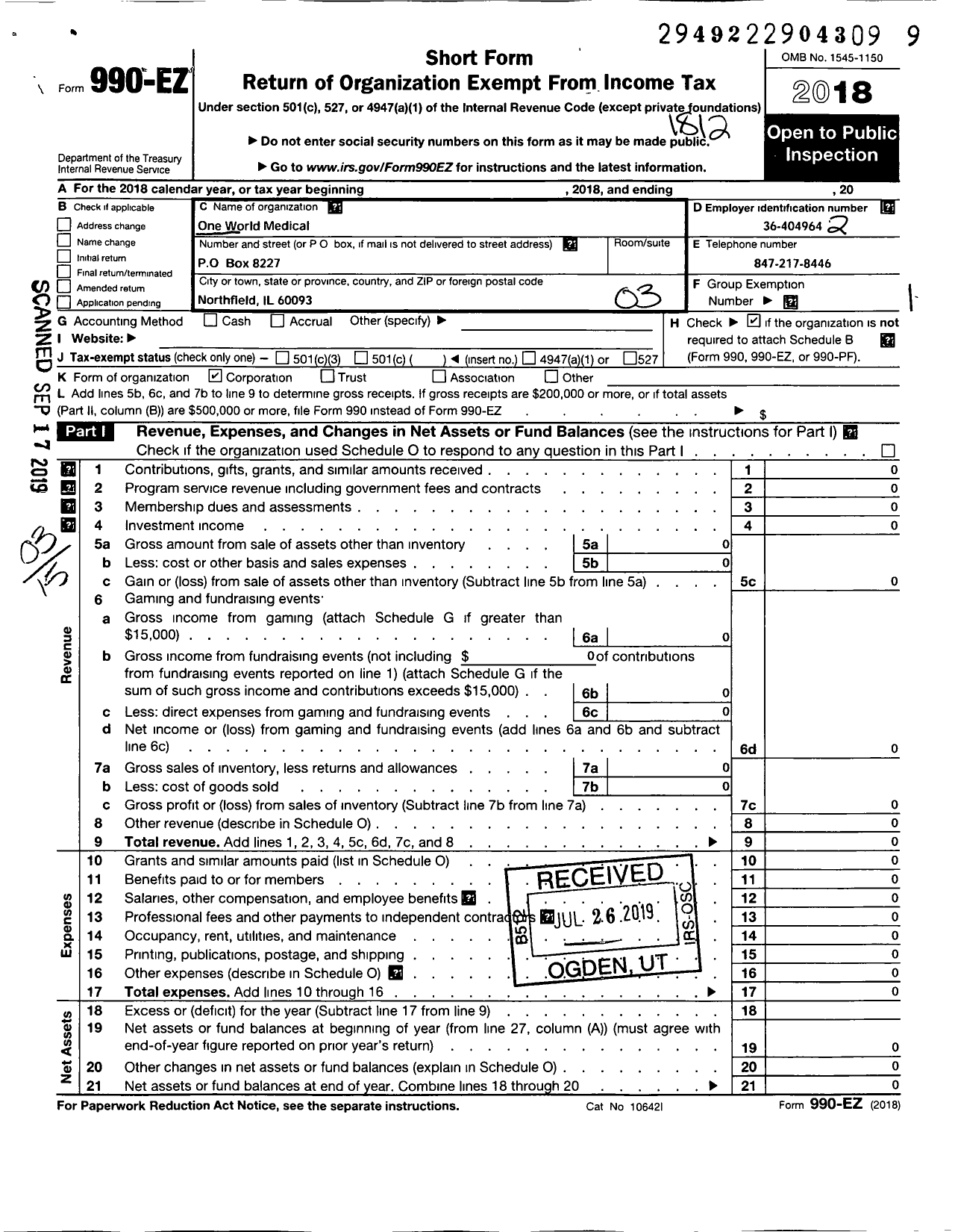 Image of first page of 2018 Form 990EZ for Nicaragua Medical Alliance