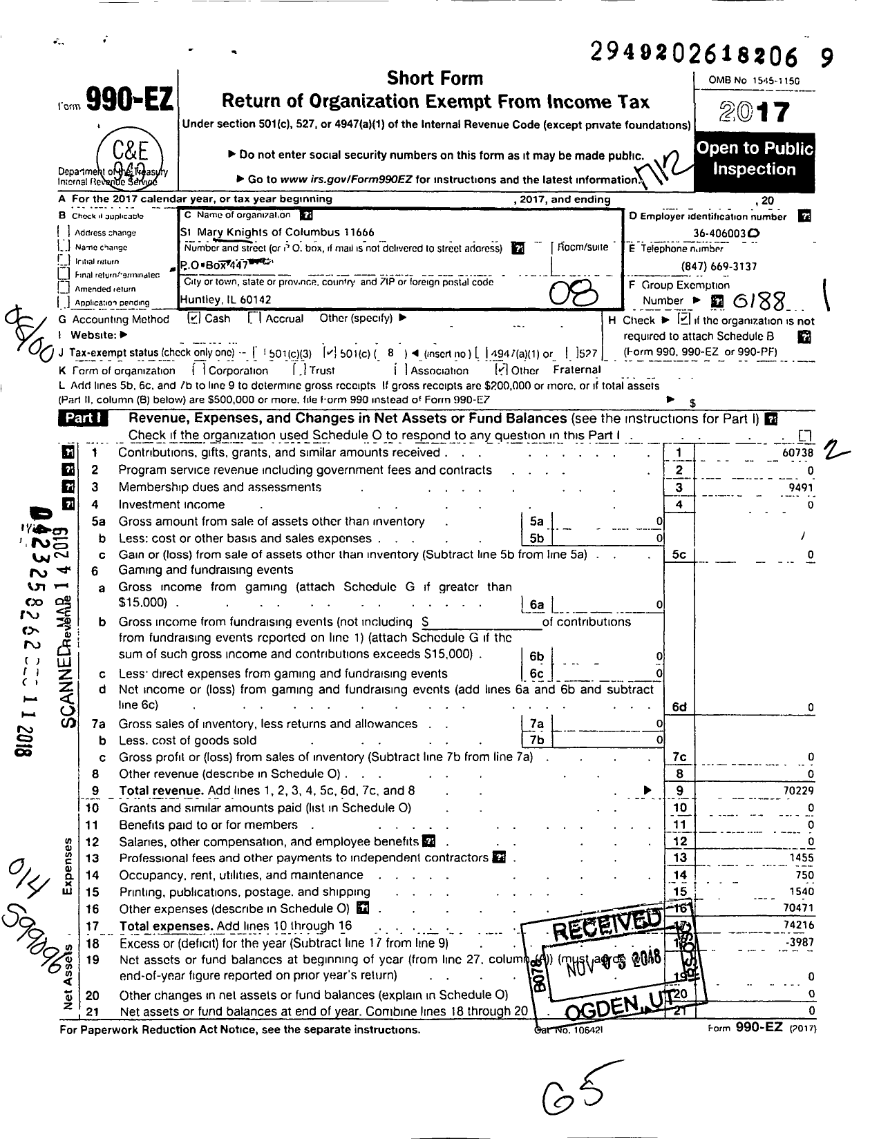 Image of first page of 2017 Form 990EO for Knights of Columbus