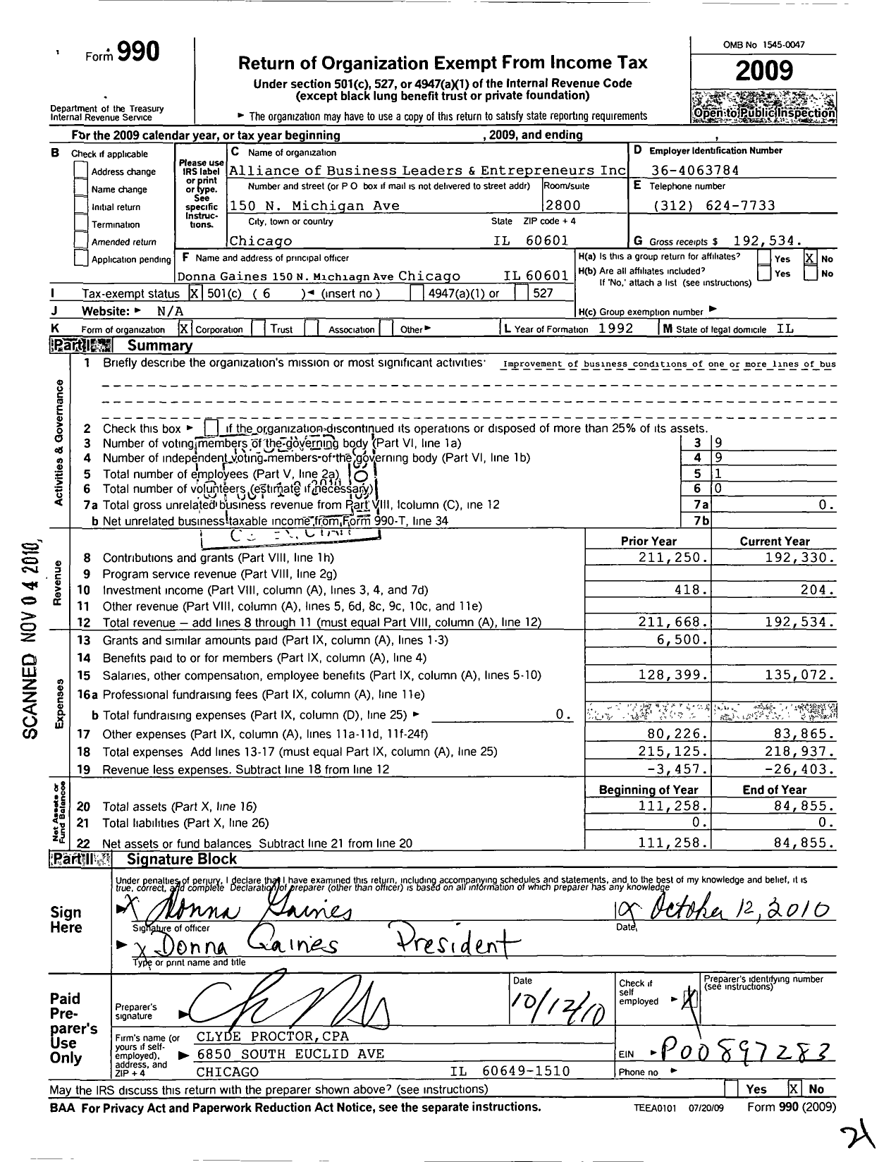 Image of first page of 2009 Form 990O for Alliance of Business Leaders and Entrepreneurs