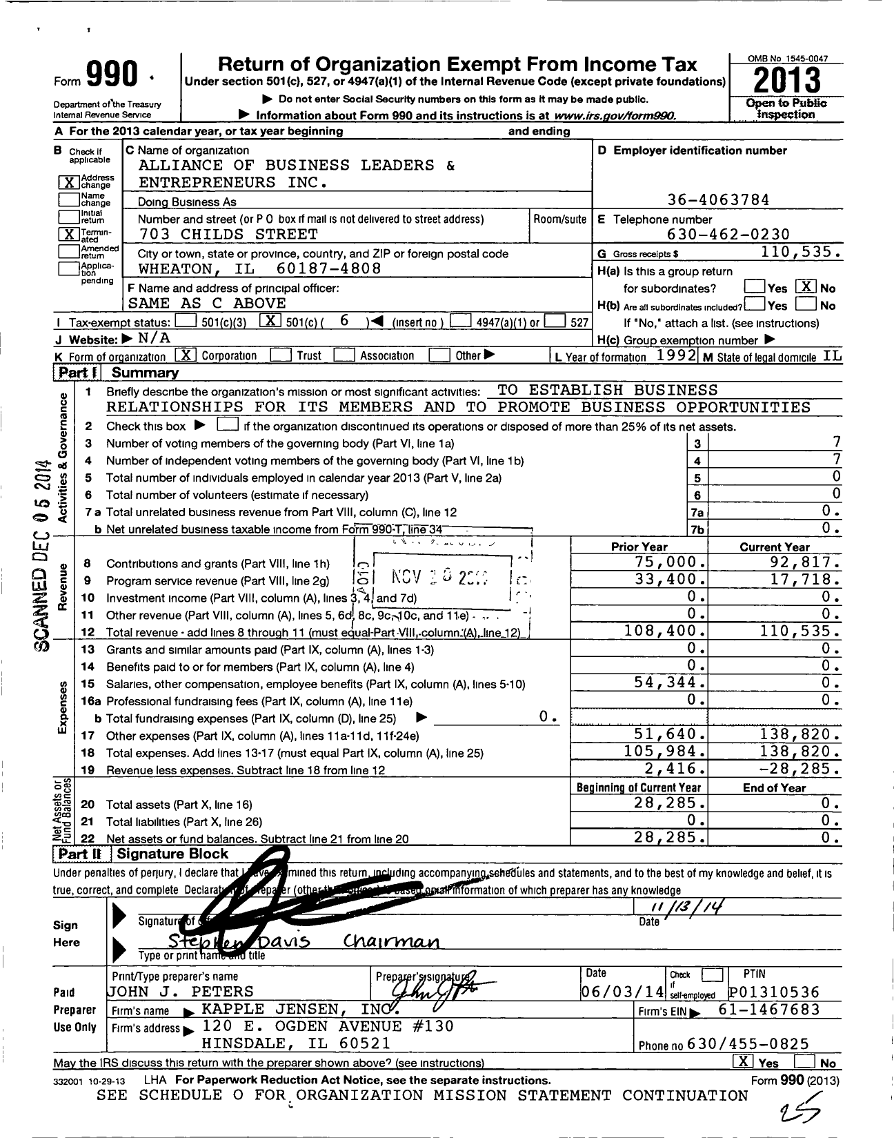 Image of first page of 2013 Form 990O for Alliance of Business Leaders and Entrepreneurs