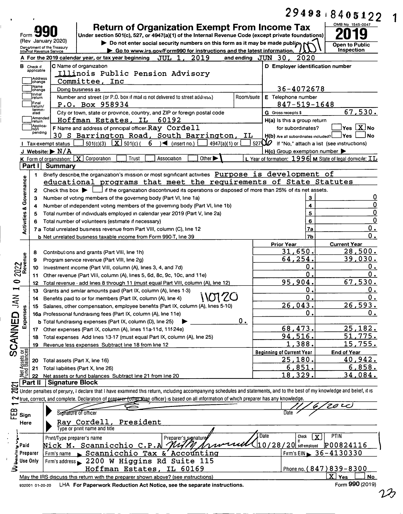 Image of first page of 2019 Form 990O for Illinois Public Pension Advisory Committee