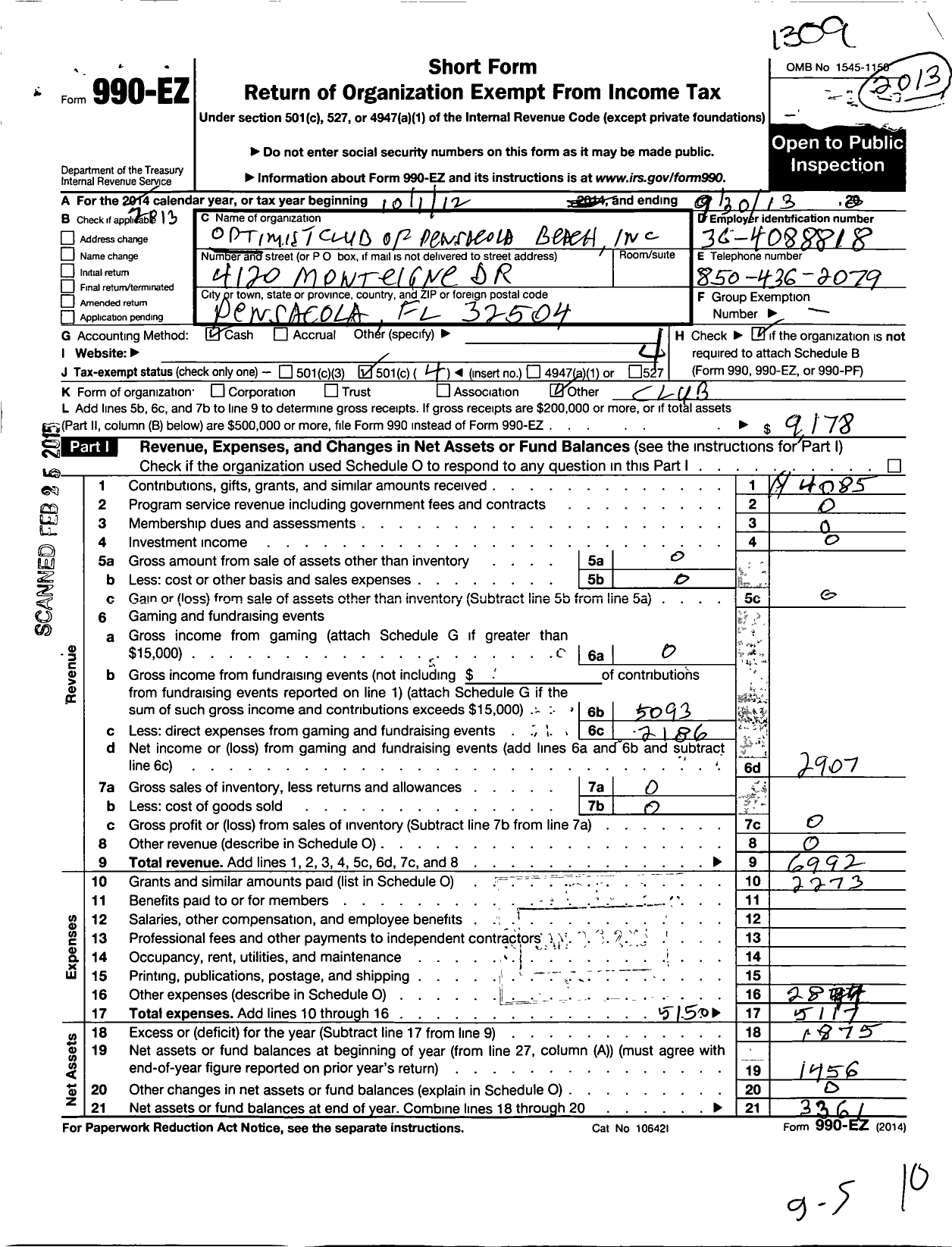 Image of first page of 2012 Form 990EO for Optimist International - 60341 Oc of Pensacola Beach FL