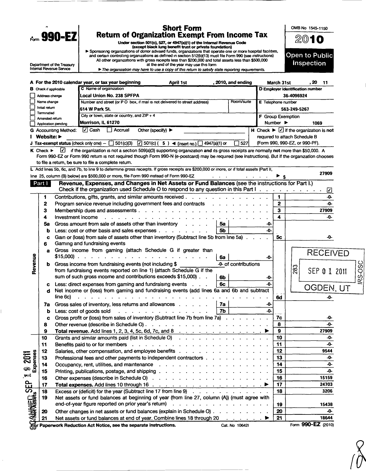 Image of first page of 2010 Form 990EO for International Union Security Police Fire Professionals of America - 238 Local
