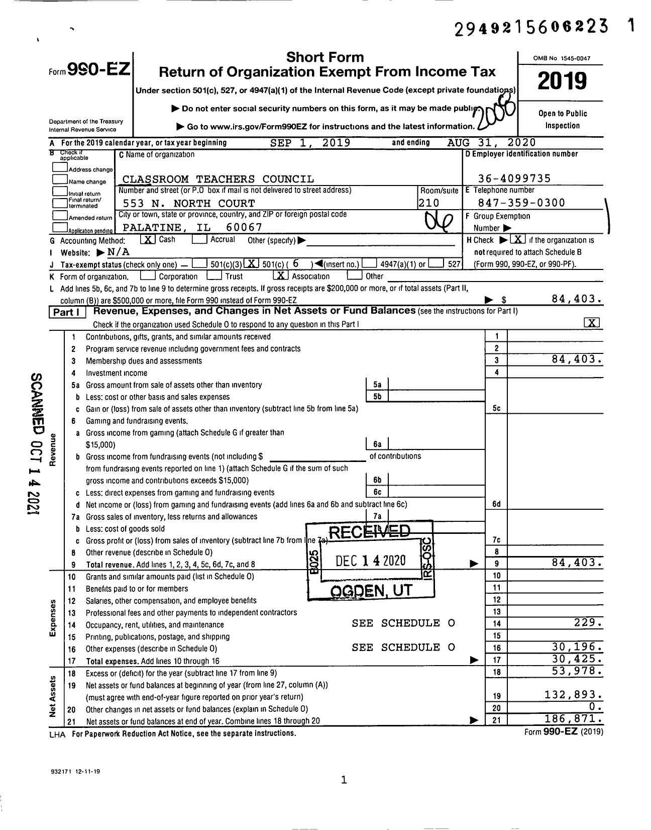 Image of first page of 2019 Form 990EO for Illinois Education Association - Classroom Teachers Coun-Palatine