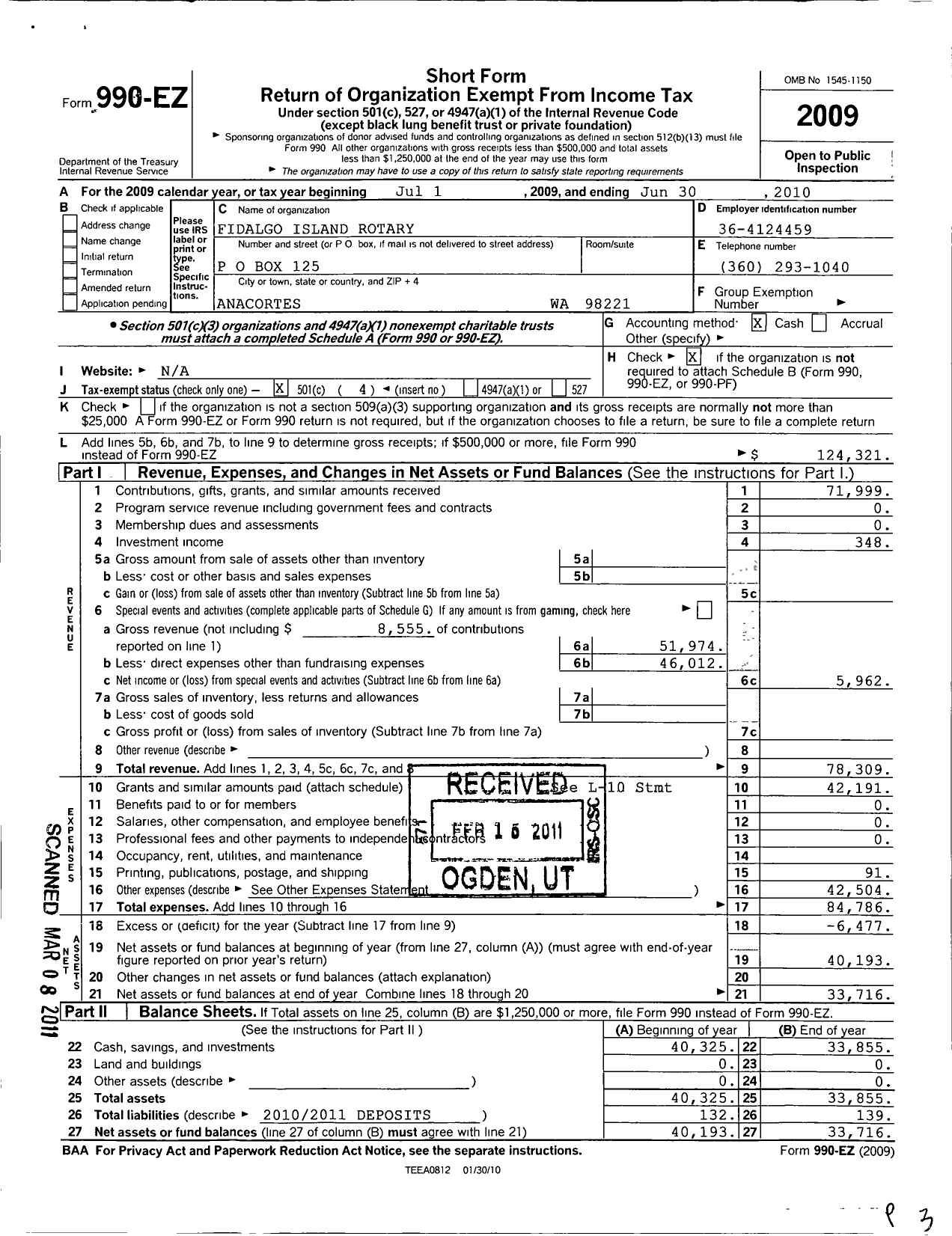 Image of first page of 2009 Form 990EO for Rotary International - Fidalgo Island