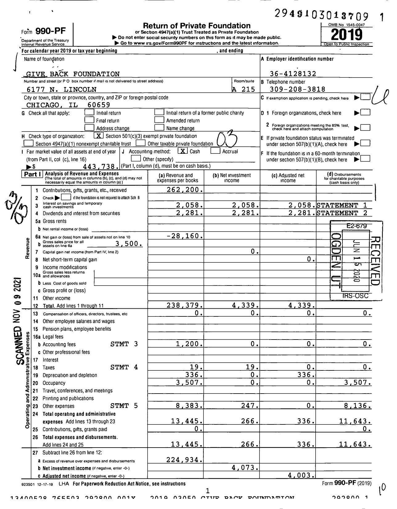 Image of first page of 2019 Form 990PF for Give Back Foundation