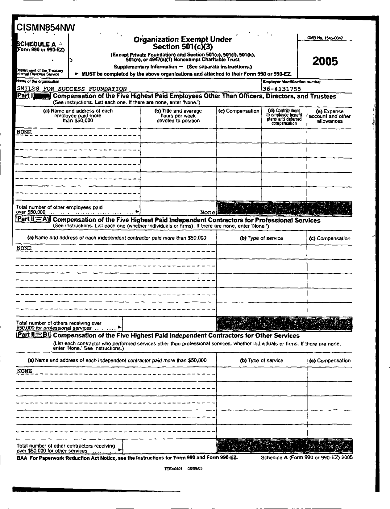 Image of first page of 2005 Form 990ER for Smiles for Success Foundation