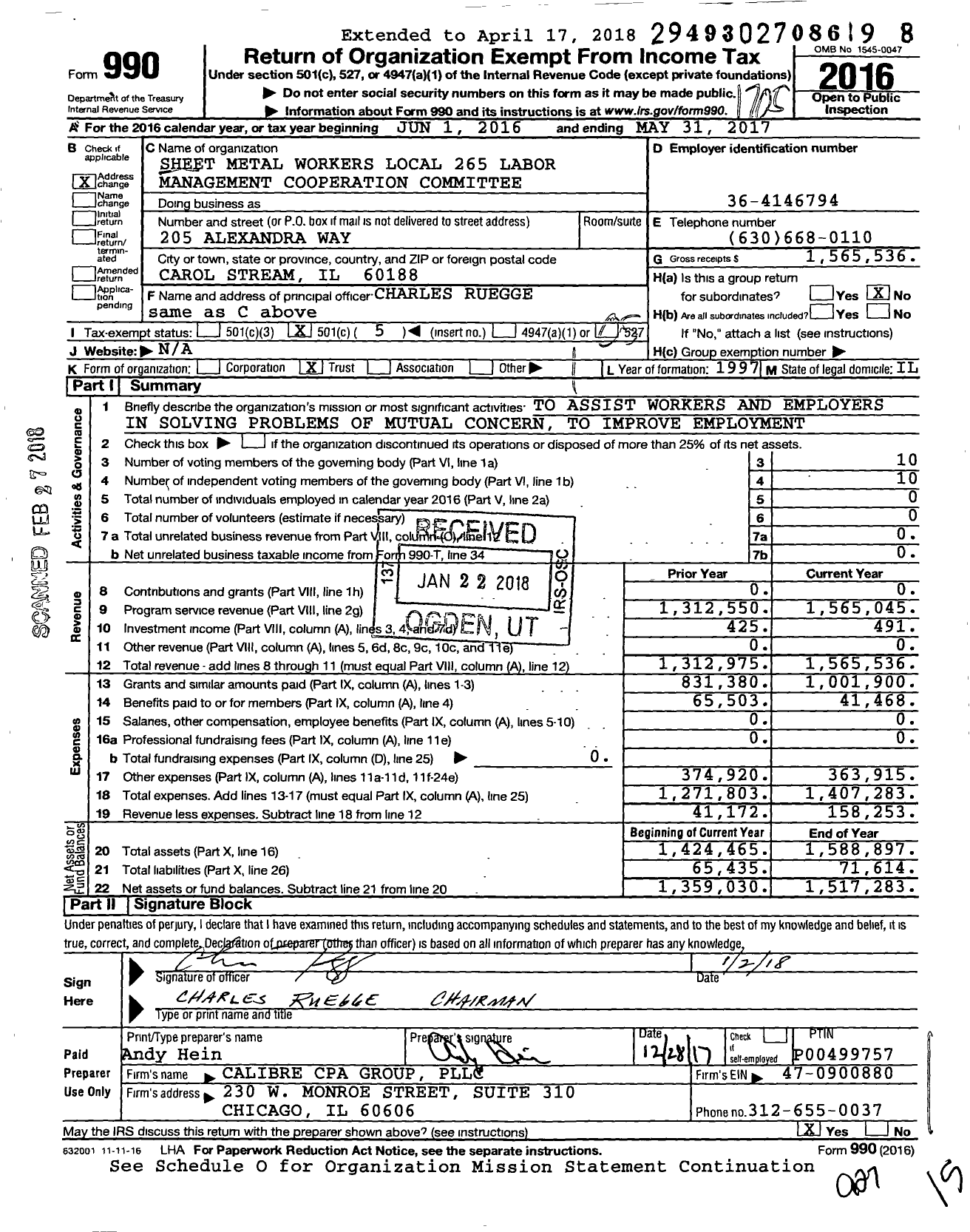 Image of first page of 2016 Form 990O for Smart Local 265 Labor Management Cooperative Committee Trust Fund