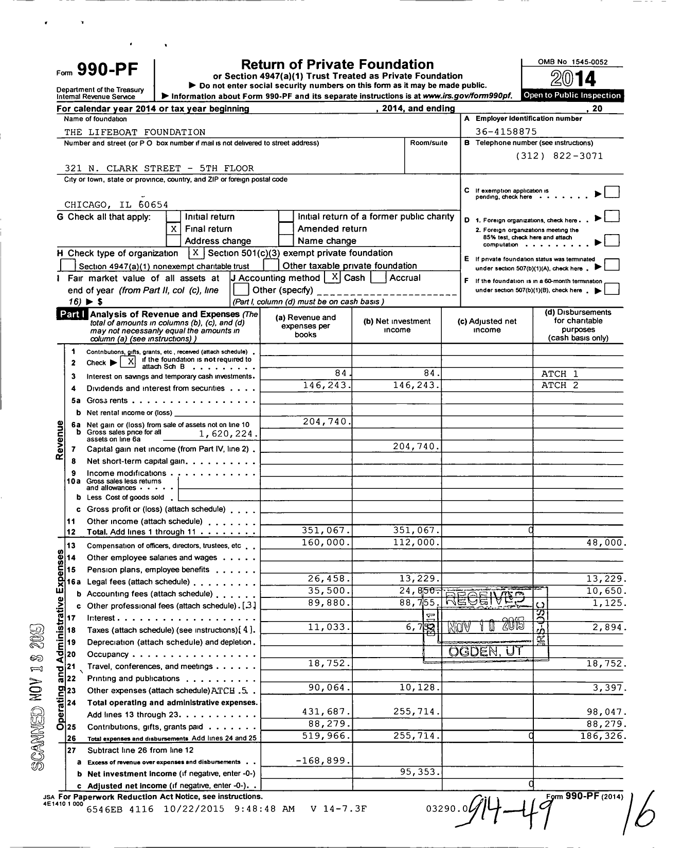 Image of first page of 2014 Form 990PF for Lifeboat Foundation