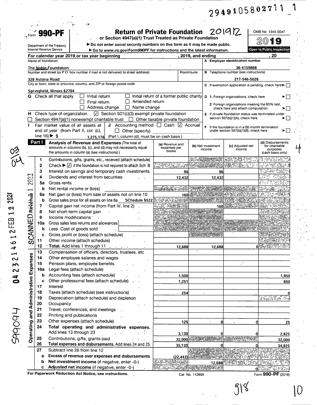 Image of first page of 2019 Form 990PF for The Noble Foundation