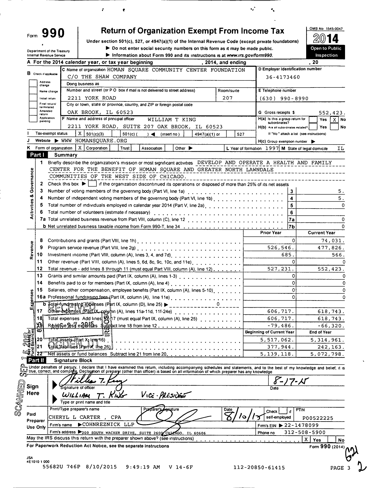 Image of first page of 2014 Form 990 for Homan Square Community Center Foundation
