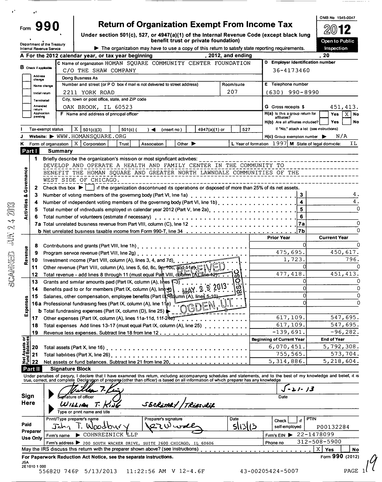 Image of first page of 2012 Form 990 for Homan Square Community Center Foundation