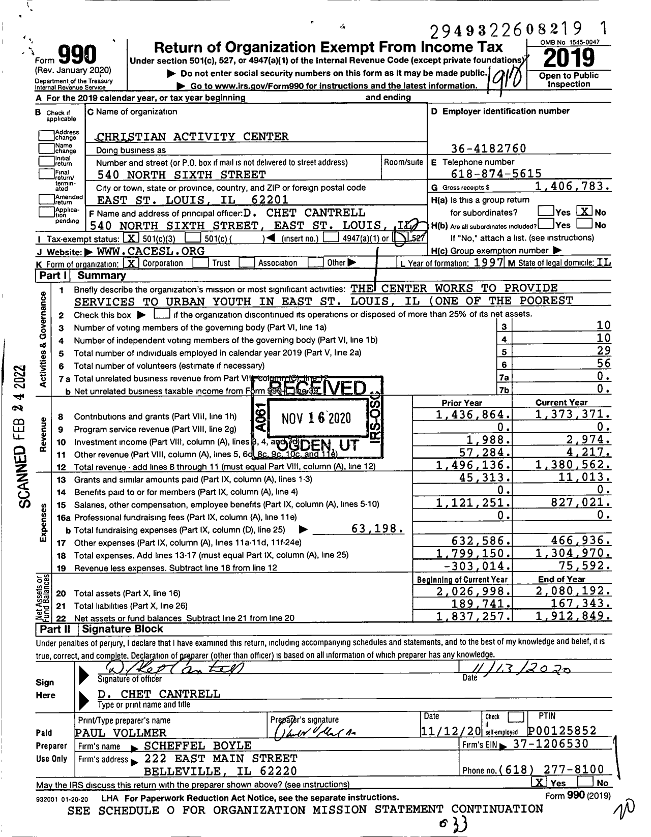 Image of first page of 2019 Form 990 for Christian Activity Center