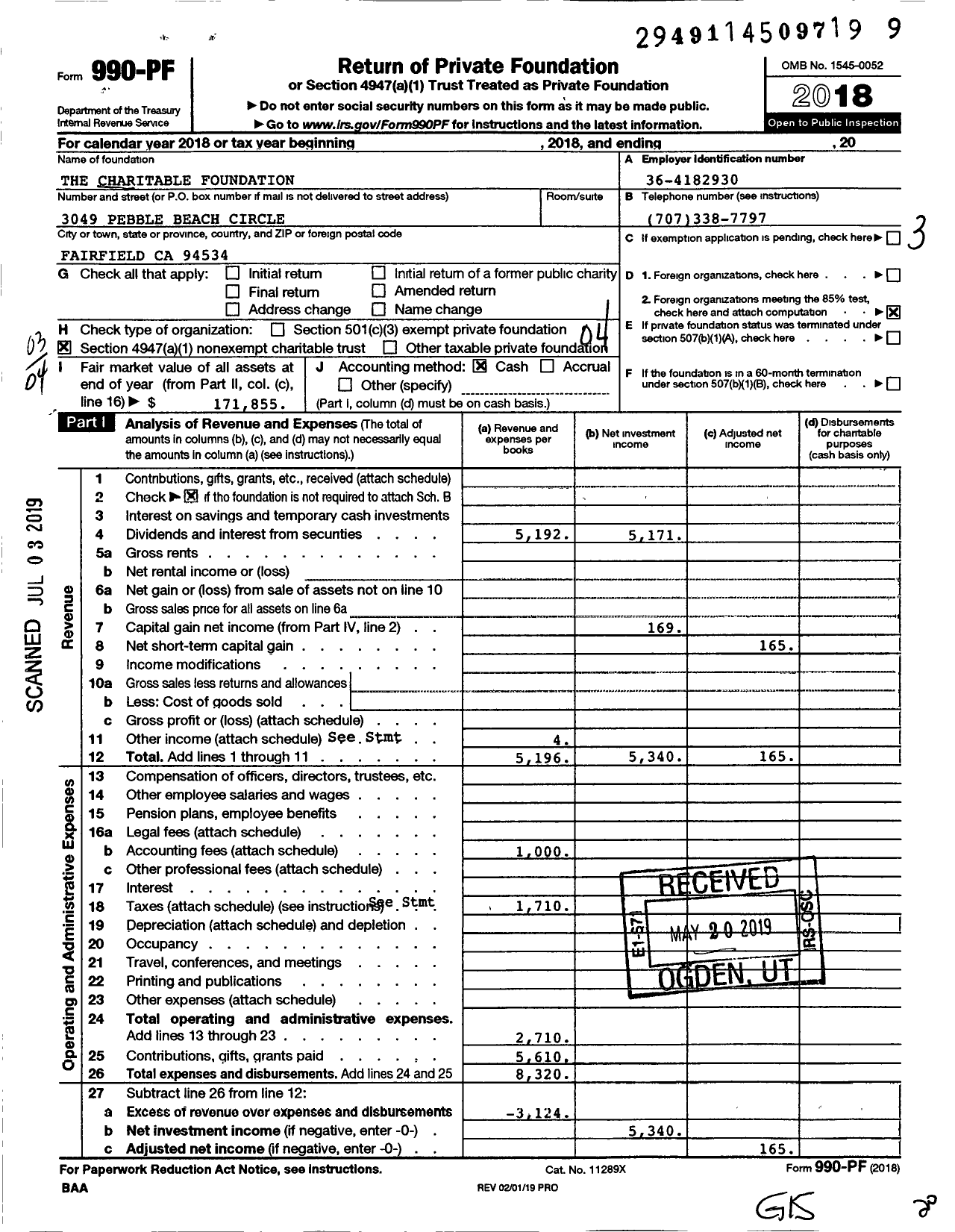 Image of first page of 2018 Form 990PF for The Charitable Foundation