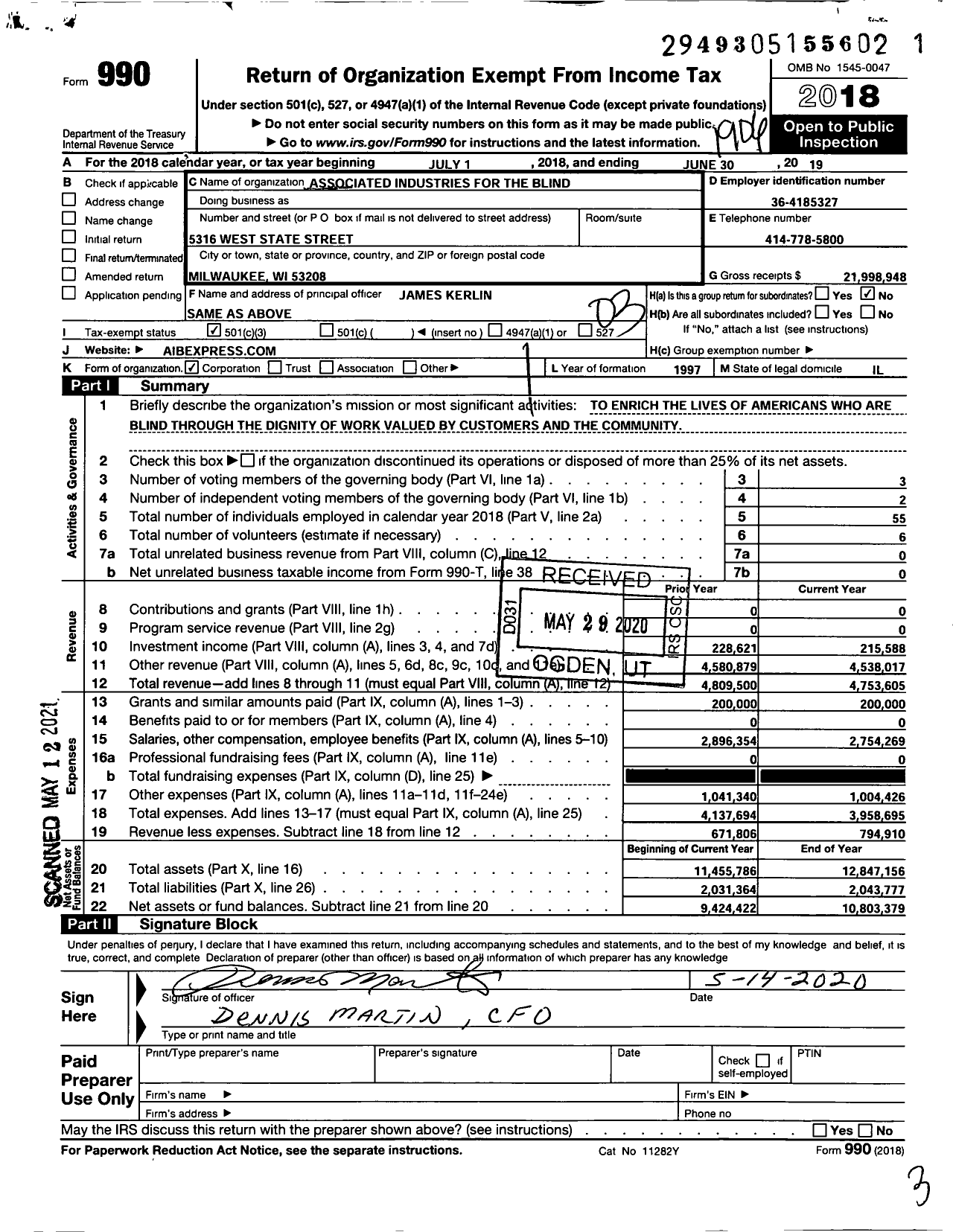 Image of first page of 2018 Form 990 for Beyond Vision - Aib