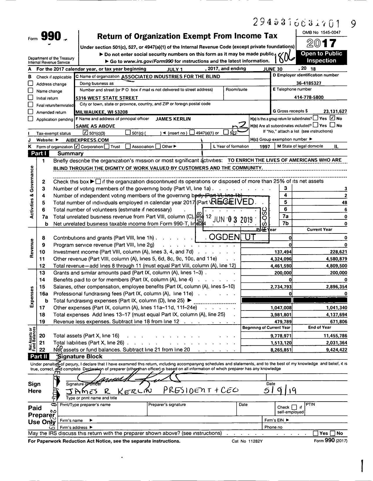 Image of first page of 2017 Form 990 for Beyond Vision - Aib