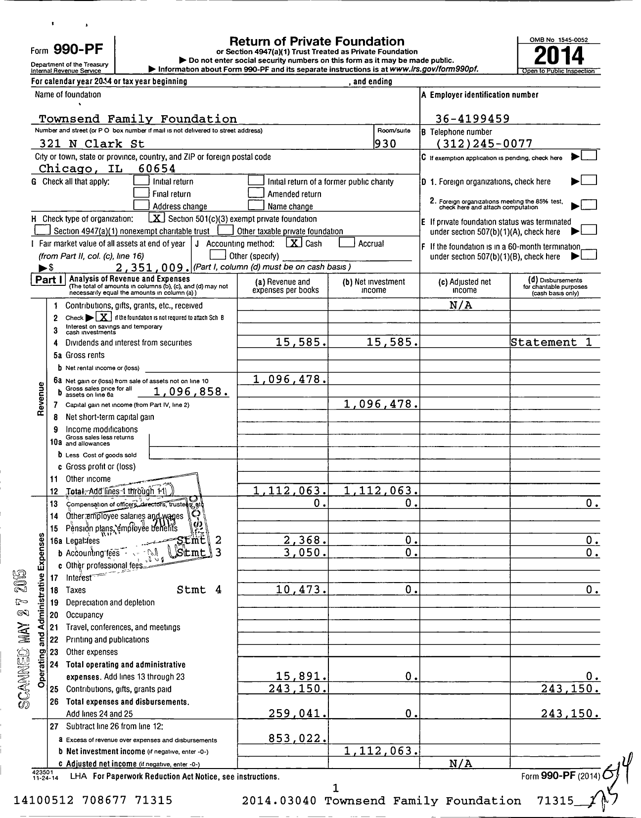 Image of first page of 2014 Form 990PF for Townsend Family Foundation